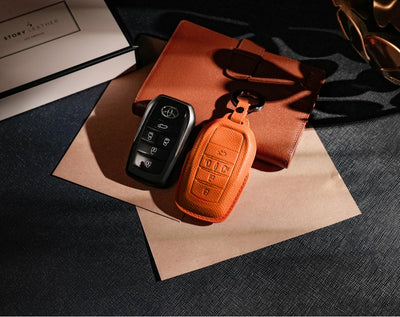 Orange Leather Key Cover for Toyota Smart Key (Style R5)