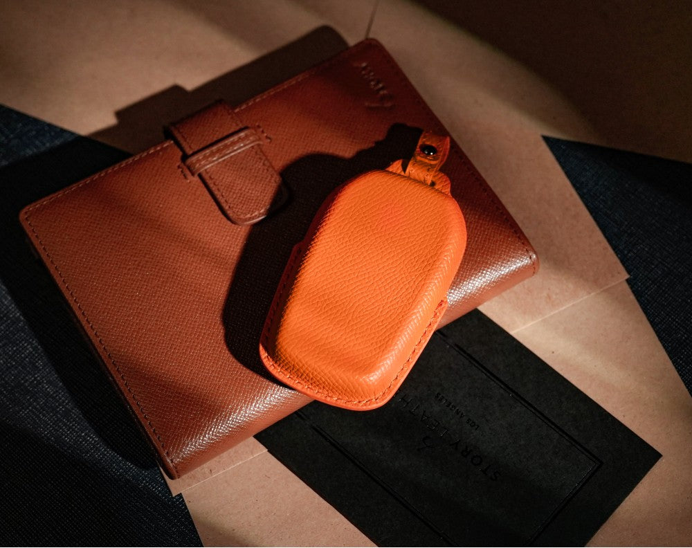 Orange Leather Key Cover for Toyota Smart Key (Style R5)