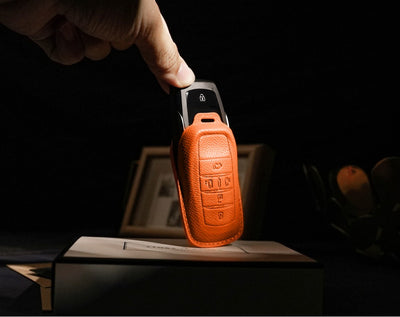 Orange Leather Key Cover for Toyota Smart Key (Style R5)