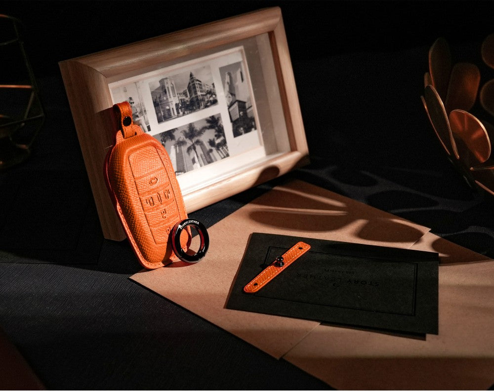 Orange Leather Key Cover for Toyota Smart Key (Style R5)