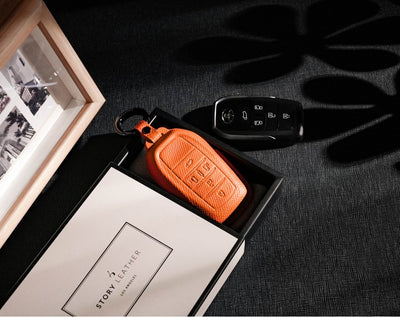 Orange Leather Key Cover for Toyota Smart Key (Style R5)