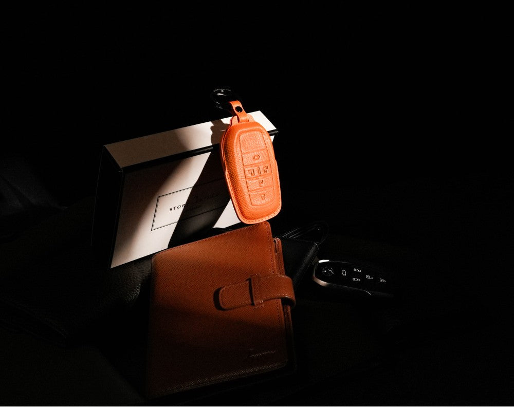 Orange Leather Key Cover for Toyota Smart Key (Style R5)