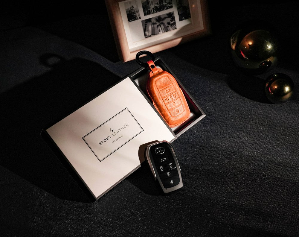 Orange Leather Key Cover for Toyota Smart Key (Style R5)