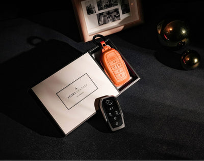 Orange Leather Key Cover for Toyota Smart Key (Style R5)