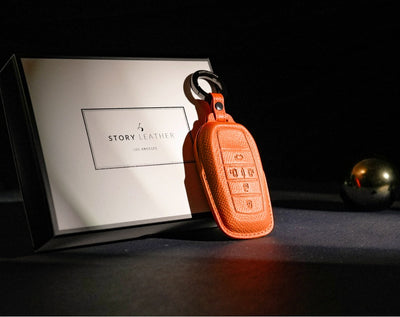 Orange Leather Key Cover for Toyota Smart Key (Style R5)