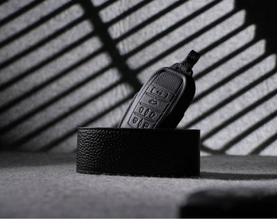 Black Leather Key Cover for Toyota Smart Key (Style R6)
