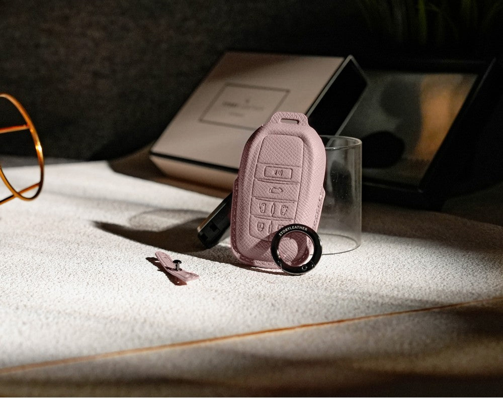 Pink Leather Key Cover for Toyota Smart Key (Style R6)