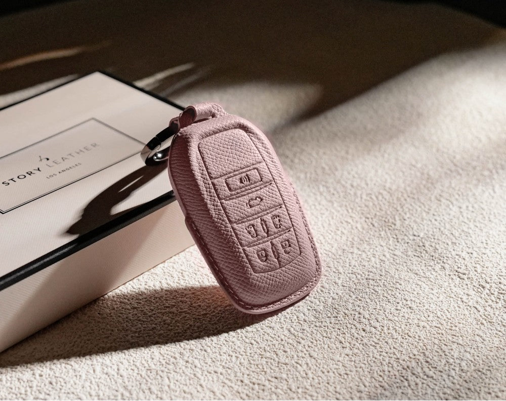 Pink Leather Key Cover for Toyota Smart Key (Style R6)