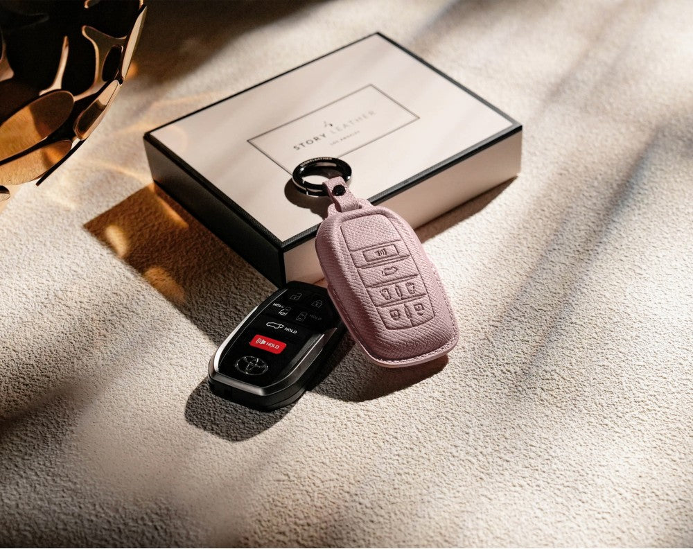 Pink Leather Key Cover for Toyota Smart Key (Style R6)
