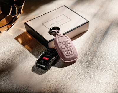 Pink Leather Key Cover for Toyota Smart Key (Style R6)