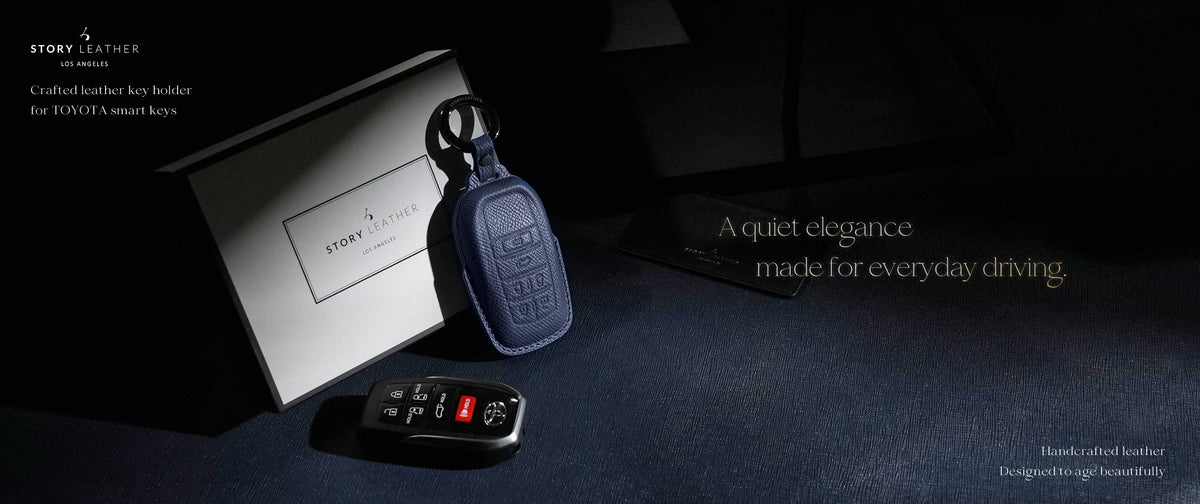 Blue Leather Key Cover for Toyota Smart Key (Style R6)