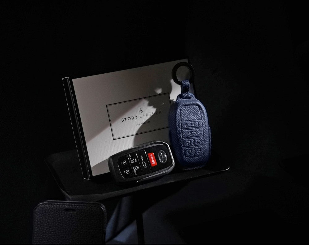 Blue Leather Key Cover for Toyota Smart Key (Style R6)