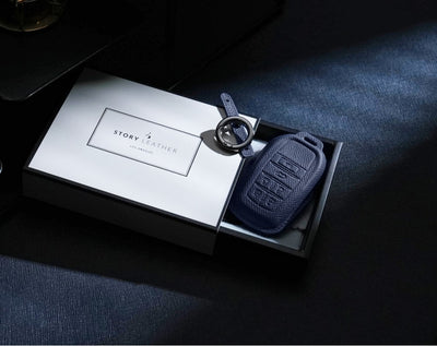 Blue Leather Key Cover for Toyota Smart Key (Style R6)