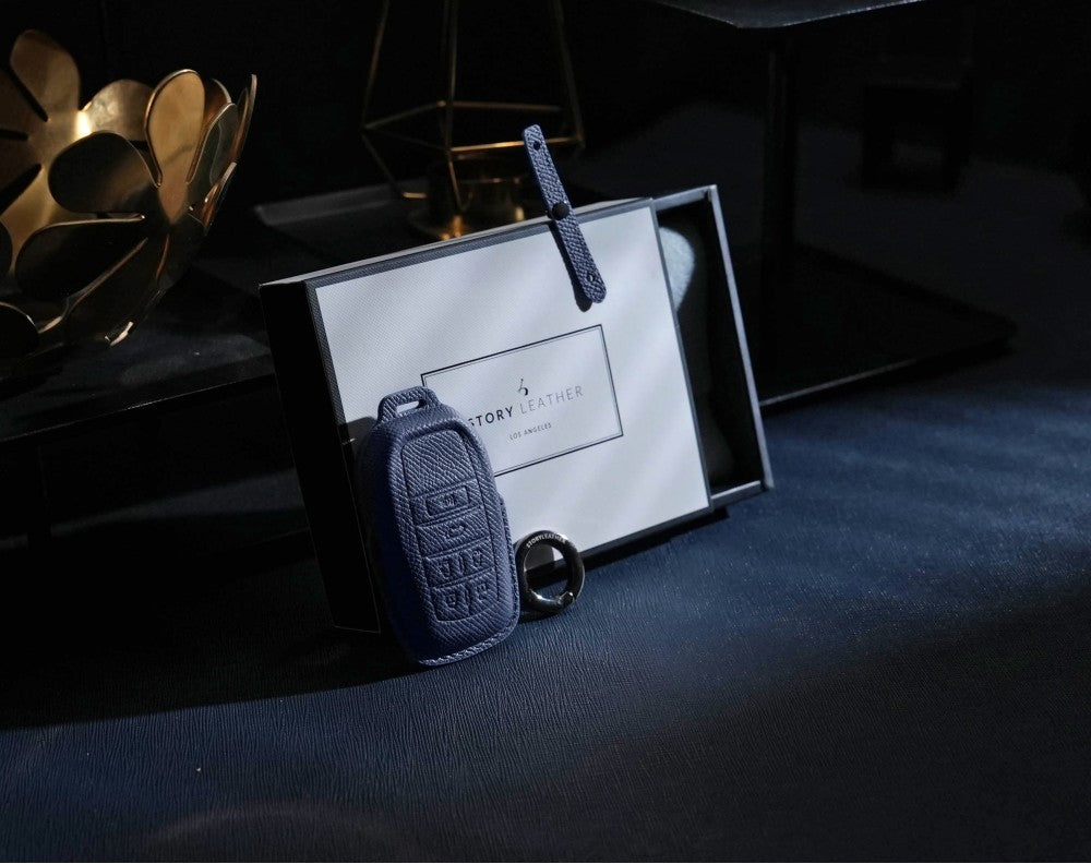Blue Leather Key Cover for Toyota Smart Key (Style R6)