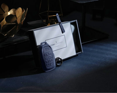 Blue Leather Key Cover for Toyota Smart Key (Style R6)