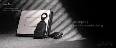 Black Leather Key Cover for Volkswagen & Skoda Smart Key (Style R3)