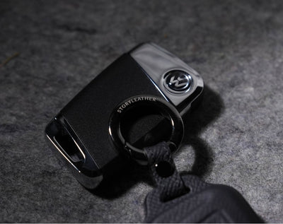 Black Leather Key Cover for Volkswagen & Skoda Smart Key (Style R3)