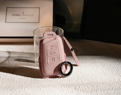 Pink Leather Key Cover for Volkswagen & Skoda Smart Key (Style R3)