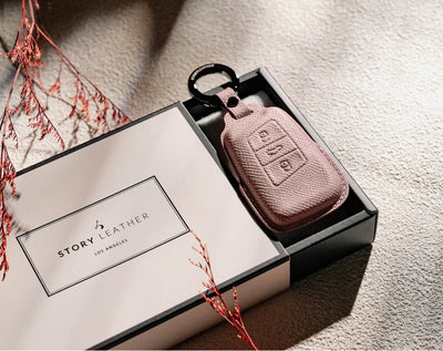 Pink Leather Key Cover for Volkswagen & Skoda Smart Key (Style R3)
