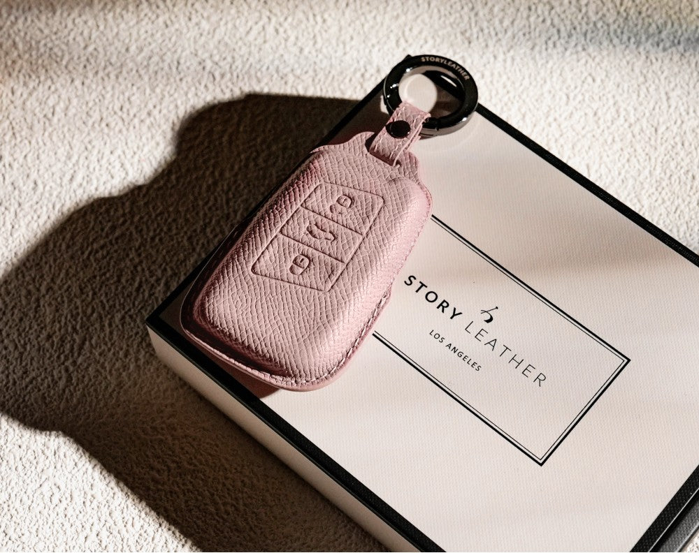 Pink Leather Key Cover for Volkswagen & Skoda Smart Key (Style R3)