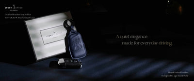 Blue Leather Key Cover for Volkswagen & Skoda Smart Key (Style R3)