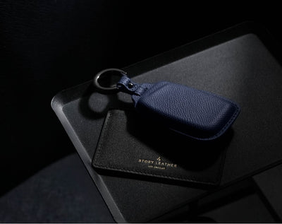 Blue Leather Key Cover for Volkswagen & Skoda Smart Key (Style R3)