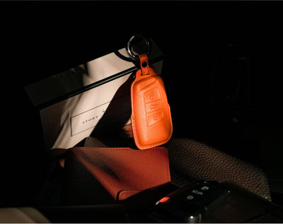 Orange Leather Key Cover for Volkswagen & Skoda Smart Key (Style R3)