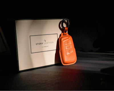 Orange Leather Key Cover for Volkswagen & Skoda Smart Key (Style R3)