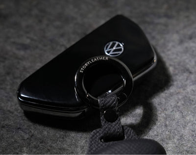 Black Leather Key Cover for Volkswagen & Skoda Smart Key (Style T3)