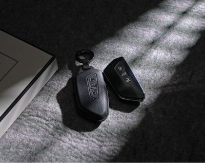 Black Leather Key Cover for Volkswagen & Skoda Smart Key (Style T3)