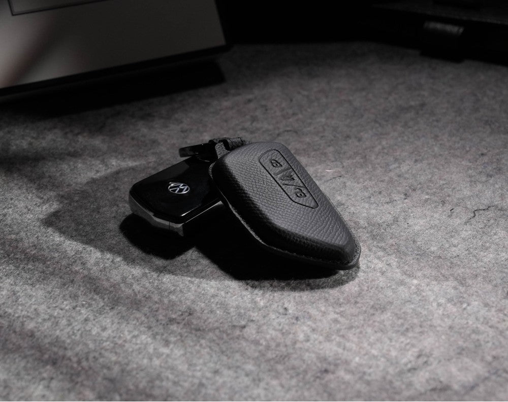 Black Leather Key Cover for Volkswagen & Skoda Smart Key (Style T3)