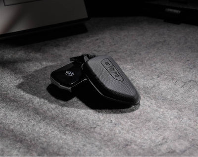 Black Leather Key Cover for Volkswagen & Skoda Smart Key (Style T3)