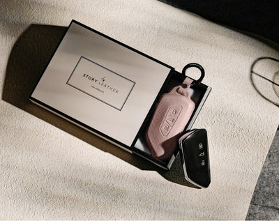 Pink Leather Key Cover for Volkswagen & Skoda Smart Key (Style T3)