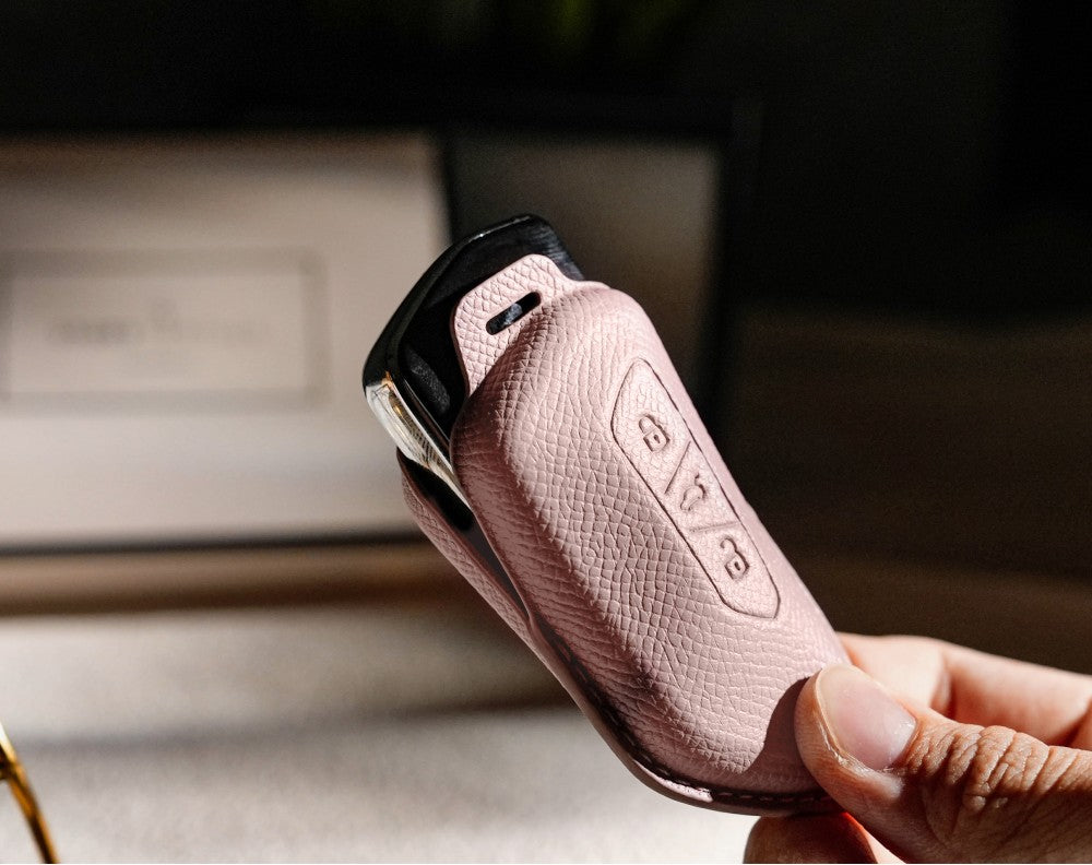 Pink Leather Key Cover for Volkswagen & Skoda Smart Key (Style T3)