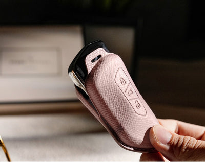 Pink Leather Key Cover for Volkswagen & Skoda Smart Key (Style T3)