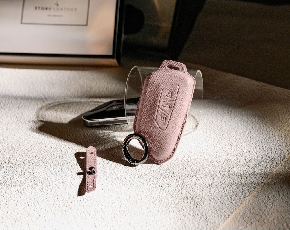 Pink Leather Key Cover for Volkswagen & Skoda Smart Key (Style T3)
