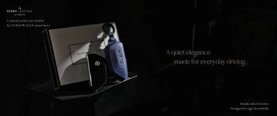 Blue Leather Key Cover for Volkswagen & Skoda Smart Key (Style T3)