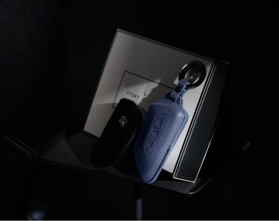 Blue Leather Key Cover for Volkswagen & Skoda Smart Key (Style T3)
