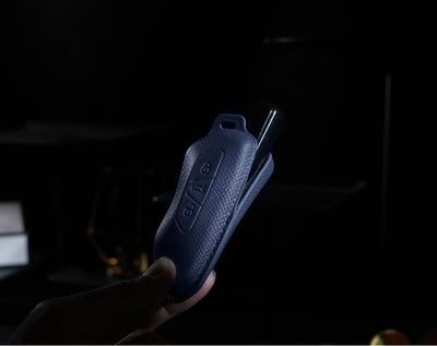 Blue Leather Key Cover for Volkswagen & Skoda Smart Key (Style T3)
