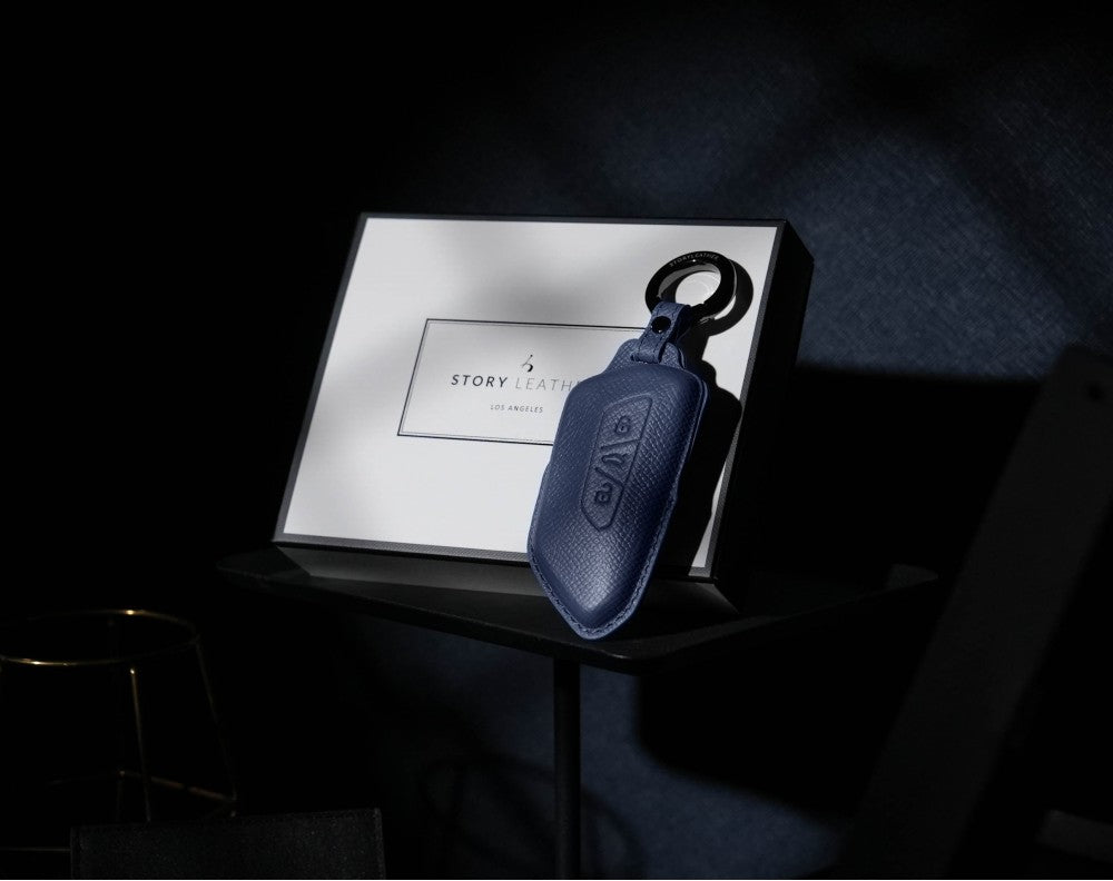 Blue Leather Key Cover for Volkswagen & Skoda Smart Key (Style T3)