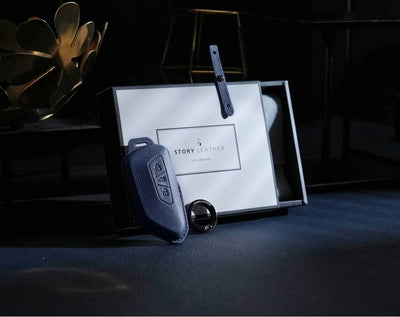 Blue Leather Key Cover for Volkswagen & Skoda Smart Key (Style T3)