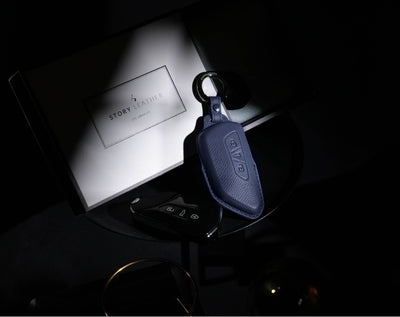 Blue Leather Key Cover for Volkswagen & Skoda Smart Key (Style T3)