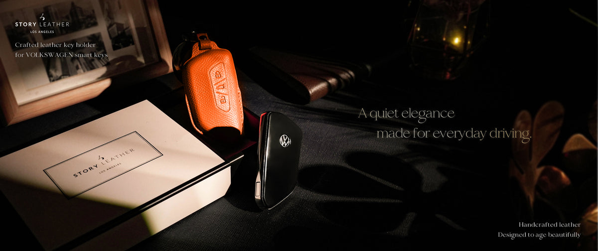 Orange Leather Key Cover for Volkswagen & Skoda Smart Key (Style T3)