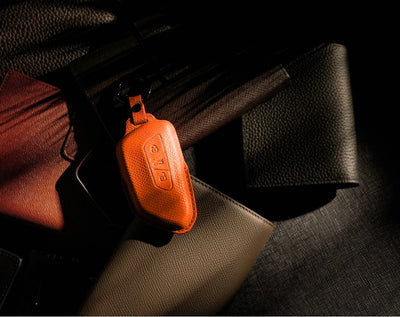 Orange Leather Key Cover for Volkswagen & Skoda Smart Key (Style T3)