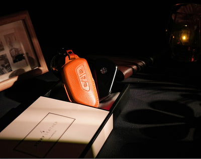 Orange Leather Key Cover for Volkswagen & Skoda Smart Key (Style T3)