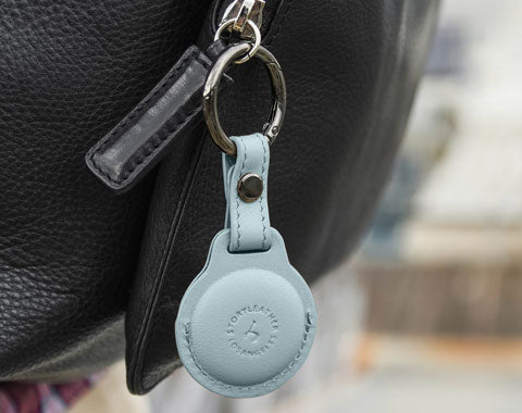 AirTag Leather Keychain - Baby Blue