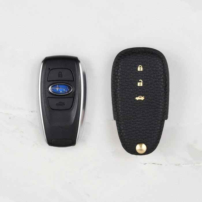 Black leather key cover for Subaru key