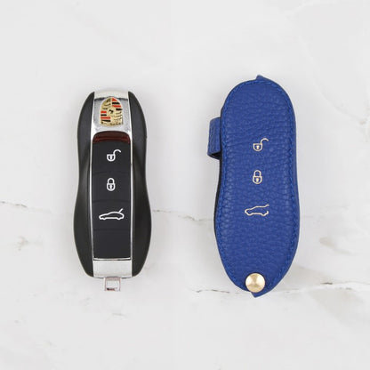 Blue leather key cover for Porsche key