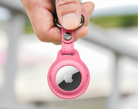 AirTag Leather Keychain - Fuchsia Pink