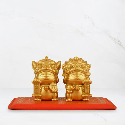 Golden Fortune Duo: Fubaba & Falala – Solid Brass Feng Shui Cats